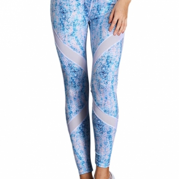 Blue Scrawl Print Women High Waist Sport Leggings - Picture 4 of 4
